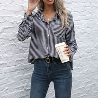 Ženska košulja za bluza za bluze Stripe Print Tops Modni pamučni majica Trendy Slim Funt Warm Cosy Candigan