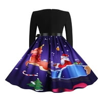 Uerlsty Žene s dugim rukavima Božićne majice V-izrez Haljina DRYES A-Line Party haljina