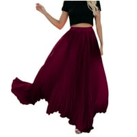 Ženska naborana suknja elastična visoka struka Flowy Mixi suknje modne pune boje A-line Flared Swirt