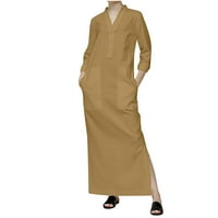 FESFESFES Clearence ženska haljina seksi V-izrez Čvrsta opruga dugih rukava dugačak haljina