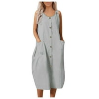 Clearmanske ljetne haljine za žene bez rukava čvrstoća moda srednje dužine A-line V-izrez Dress Sive