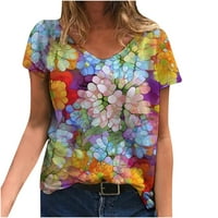 Ernkv ženski trendi labavi osnovni vrhovi klirens cvjetni tiskovi kratkih rukava majice V izrez Elegantne