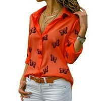 Shiusina T majice za žene Ženske modne casual dugih rukava tipka za tisak V-izrez The bluza narančasta