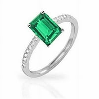 Kolumbijski Emerald & Diamond 3. CT Gemstone prsten, 14k bijelo zlato - veličina 6.5