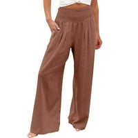 Cleariance ženske hlače sa širokim nogama visoke struk ravne hlače casual pantalone kava 3xl
