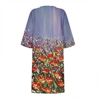Cvjetne pamučne haljine za žene za žene Ljeto Ležerne prilike bez labavog rukava V-izrez T majica Trendy