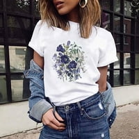 Bluze okruglih vrata Ženska modna cvjetna biljka Print ženski okrugli izrez Loose Majica