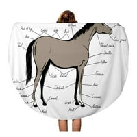 Okrugli ručnik za plažu pokrivač konja konjički konjički shema Tekst Travel Circle Kružni ručnici Mat