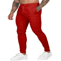 HAITE MUŠKE HLAČE Čvrste boje Chino pant ravne prednje dresne hlače Ljetna dna radna sredstva Crvena