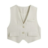 Ženski blužer prsluk casual bez rukava jakna bez rukava, labavi i tanki prsluk bijeli s