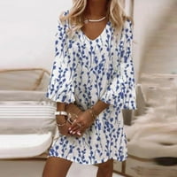 Jesenske haljine za žene modne žene Ljeto tisak kauzalni V-izrez 3 4Sleeve haljina za odmor plavi xxl