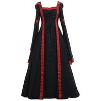 Ljetne haljine za žene duge dugih rukava modna haljina od punog kvadratnog vrata crne 5xl