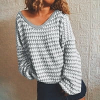 Ženski džemperi Pulover prugasti ženski pleteni džemper V-izrez temperament džemper siva veličina l