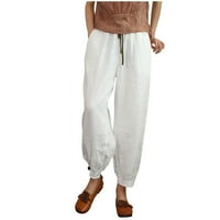 Dahich ženske posteljine obrezane široke pantalone za noge meko jogger pamučne ležerne kravata elastične