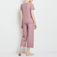 Ženska majica za spavanje okrugli vrat kratkih rukava široke pantalone s ruffle trim pidžame setovi