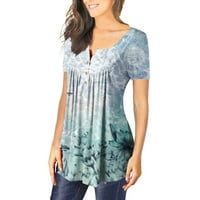 Havajske košulje za žene plus veličine majica kratkih rukava s cvjetnim vrhovima V-izrez, Blue-02, XXL