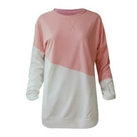 Xiuh Ženska ležerna uboda Kontrast boja dugih rukava pulover vrhove grafičke majice za žene Pink XL