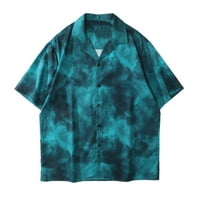 B91XZ muške košulje muške 3D digitalni ispis džep kopča rever kratki rukav majica Plava, veličina m