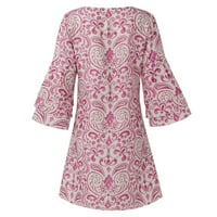 Haljine za žene Ženski modni temperament Elegantni svježi ispisani V-izrezni rukavi mini haljina ružičasta m