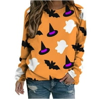 Lovskoo majice s dugim rukavima za žene Tuničke majice Pumpkin Ghost Bat Print Casual Halloween Festival