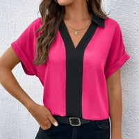 Žene V izrez Polo majice kratki rukav Boja blok Bluze Ljetni krojevi casual vrhovi za posao Hot Pink