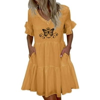 Fartey Ženske haljine jesen Split V rect rukava Ležerna haljina za odmor Cvjetni print Sobni fit midi