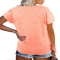 GRIANOOK DAMIES Majica Solid Boja Ljetni vrhovi kratki rukav labav majica V izrez Ženska ravnica sa