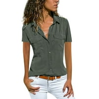 Wofedyo košulje za žene Ležerne prilike sa čvrstim kratkim rukavima Okrenite dugmad ovratnika za košulje