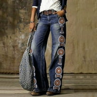 Ženske modne tiskane traperice Ležerne duge hlače Slabene moderne pantalone
