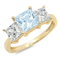 2.62ct princeza rez plavi simulirani dijamant 18k žuti zlatni graviranje izjava godišnjica Angažovanost