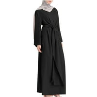 Ženska skromna haljina s dugim rukavima Čvrsta kutija za batwing Okrugli izrez Prednji čvor Dugi maxi