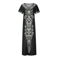Haljine za prodaju za žene za žene s kratkim rukavima za ispis cvjetnog uzorka V-izrez Midi Split Fit
