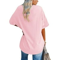 Qwertyu Plus Žene Ljetne košulje Crew vrat Dužina lakta Thirt za žene Dugi plus veličine Poliester casual bluze Clearence Pink L