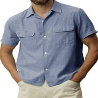 Prednjeg swalk mens Regular Fit Ljetne košulje pune boje casual bluza pamučna posteljina gumb za odmor