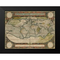 Vision Studio Crni moderni uokvireni muzej Art Print pod nazivom - Antikni mapa svijeta 36x48