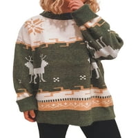 Fanvereka ženski džemper, elk uzorak dugih rukava okrugli vrat labavi pleteni pulover za božićnu zabavu