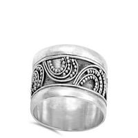 Bali bar kuglični prsten. Sterling Silver širokoj nakit nakit ženskog muškog unise veličine 8