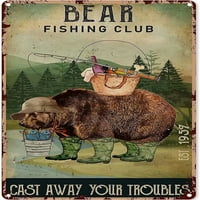 Funny medvjed ribolovni klub Metalni znak lijeva vaši problemi Vintage zidni dekor aluminijumski poster