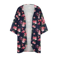 Xihbxyly Clearsans Kimono Cardigani za žene Ženski cvjetni print Puffe rukav kimono kardigan labav pokrov