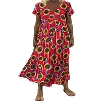 Sanviglor Women dugi haljina kratki rukav Maxi haljine cvjetni print ljetni plažni suncobransul casual