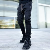 Muške ležerne tanke pantalone sa čvrstim bojama reflektirajuće pravne noge sportske pantalone za spajanje