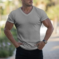 Aaiyomet Muški rebrasti majica Modni trening mišići T majice V izrez čvrste teženje za muškarce Grey,