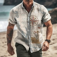 Nova muška majica Nautički print Kratki rukav Tee Fashion rever majica Hawaiian gumba Bluza Streetwear
