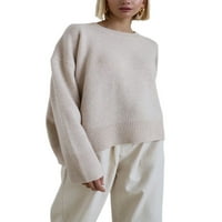 Beiwei žene pleteni džemperi džemper s vratom dugih rukava, svinja, udoban pulover rade čvrste boje