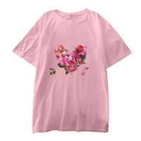 Ženski vrhovi ženske modne majice Ležerne ljeto kratkih rukava od tiskanih vrhova ružičasta L