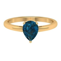 Kruška Cut london Blue Topaz Prsten Solitaire, Solitaire London Blue Topaz i Zlatni prsten, decembar