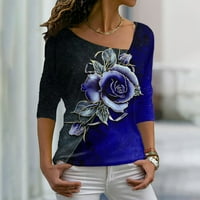 Binmer majice s dugim rukavima za žene plus veličine dugih rukava na vrhu ženske cvjetne boje majice
