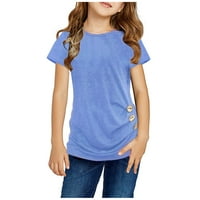DXHMONEYH Dječje djevojke Ležerne prilike tunike Knot prednji gumb s kratkim rukavima bluza majica majica