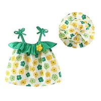 Djevojke modne slatke slatko crtane cvijeće ruffle haljina sjesti zelena 2-3 godine