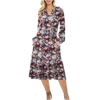 Zanvin Fall haljine, ležerni cvjetni tisak čipke duge haljine s dugim rukavima s dugim rukavima ispod